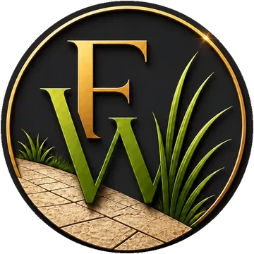Fugenwiese Logo: Buchstaben F und W mit Grashalmen und Steinplatten